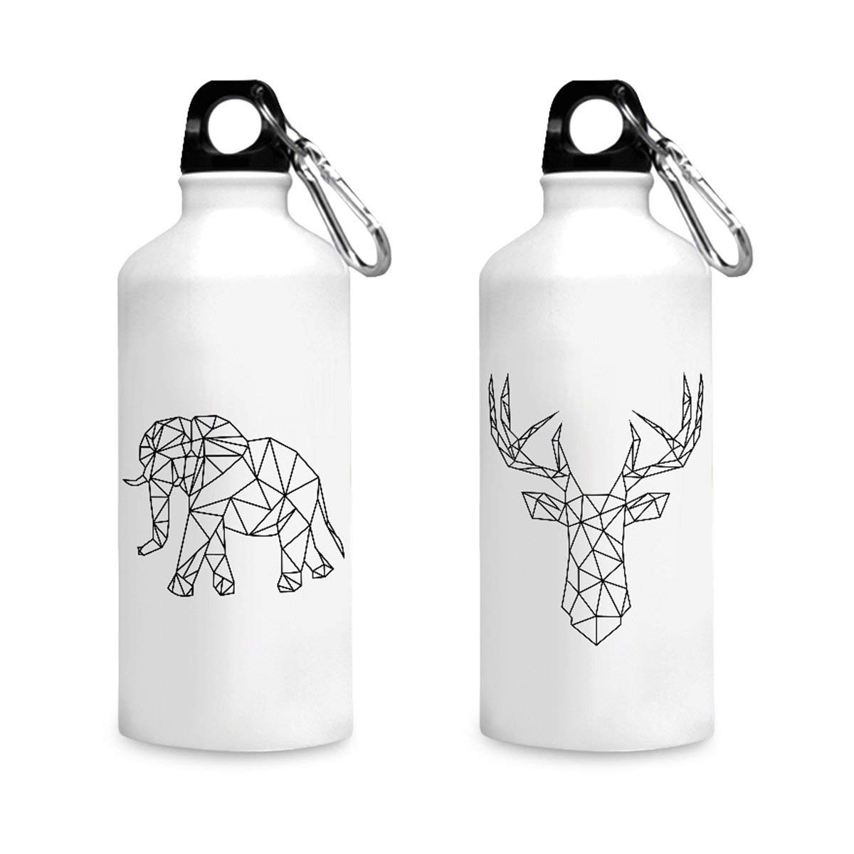 Motivate Box,Geometrical Reindeer,Geometrical Elephant Printed 2 Sipper Bottles(750 ml, White)-image-1