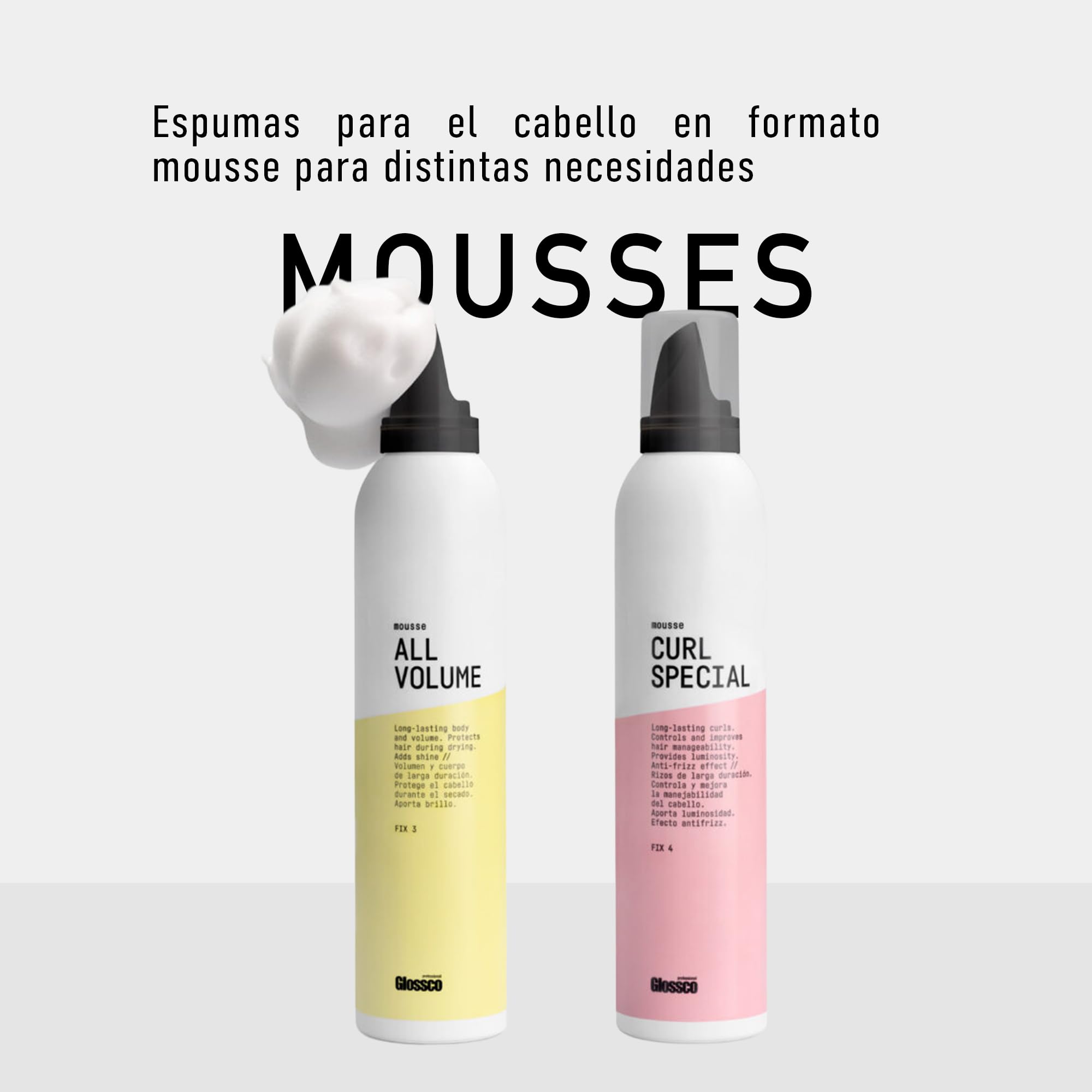 GLOSSCO PROFESSIONAL - Espuma Rizos Curl Special Mousse, 300 ml, Fijación Nivel 4, Define y Moldea Rizos y Ondas, Aporta Brillo, Controla el Frizz, Acabado Natural y Flexible, Volumen Duradero