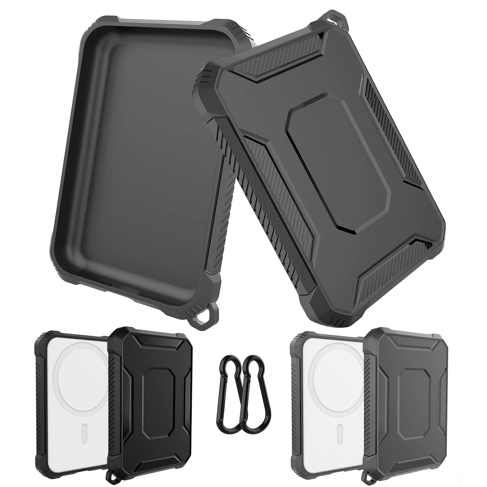 GHIJKL 2 Pack Case Compatible with Magsafe Battery Pack Cover, Slim TPU Carbon Fiber Design Protective Case Cover with Keychain Anti-Shockproof Rugged Bumper Shell for Magsafe Battery Pack