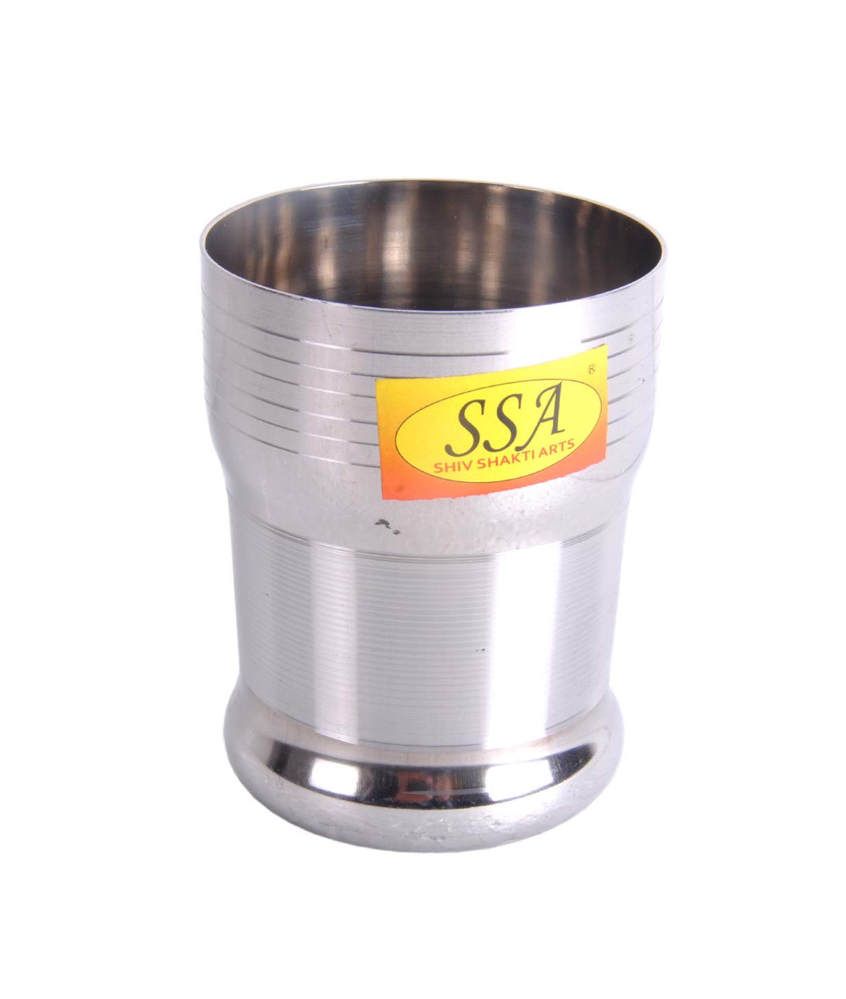 SHIV SHAKTI ARTS Rounded Curved Stainless Steel Silver Touch Design Glass, 300 ML Set of 2, Water Milk Tea Lassi Glass, Tumbler