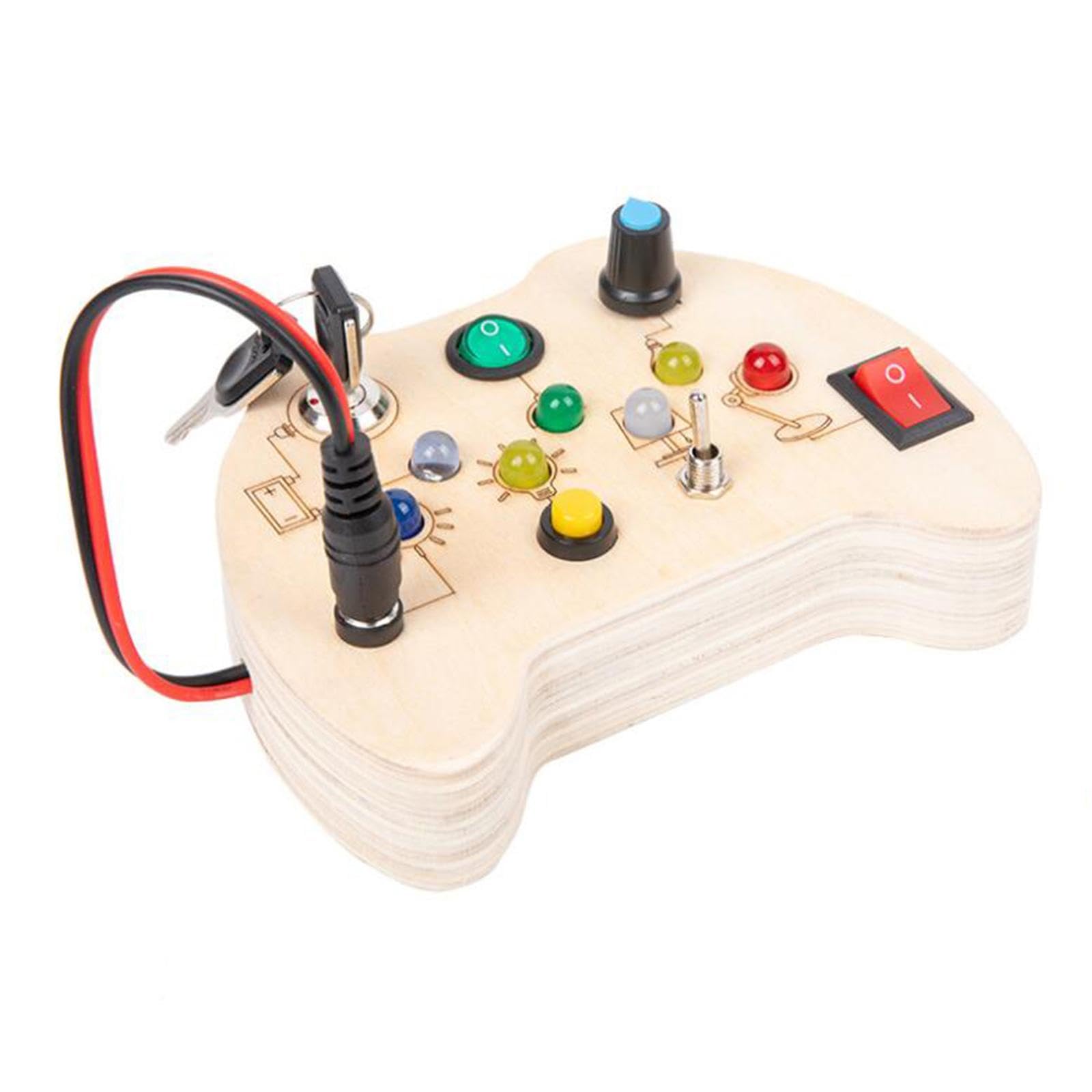 Qianly Busy Board Tablero Sensorial Juguete Educativo Tablero de Interruptores de Luces Tablero de Madera Conmutadores LED Estimulación Temprana