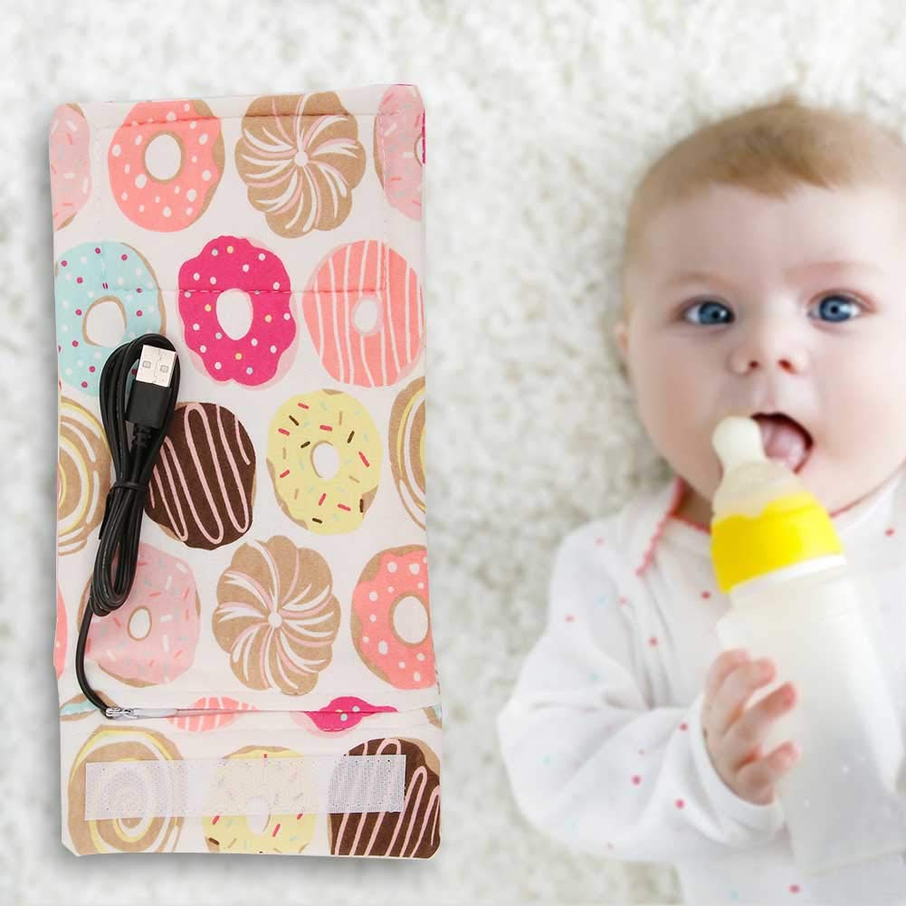 Baby Bottle Keep Warm Cover,Baby Bottle Bags Portable,USB Milk Heat Keeper,Warm Keeper Multifunction Coffee Tea Mug Beverage,Warming Bag for Indoor, Outdoor, Traveling, Driving (Doughnut)