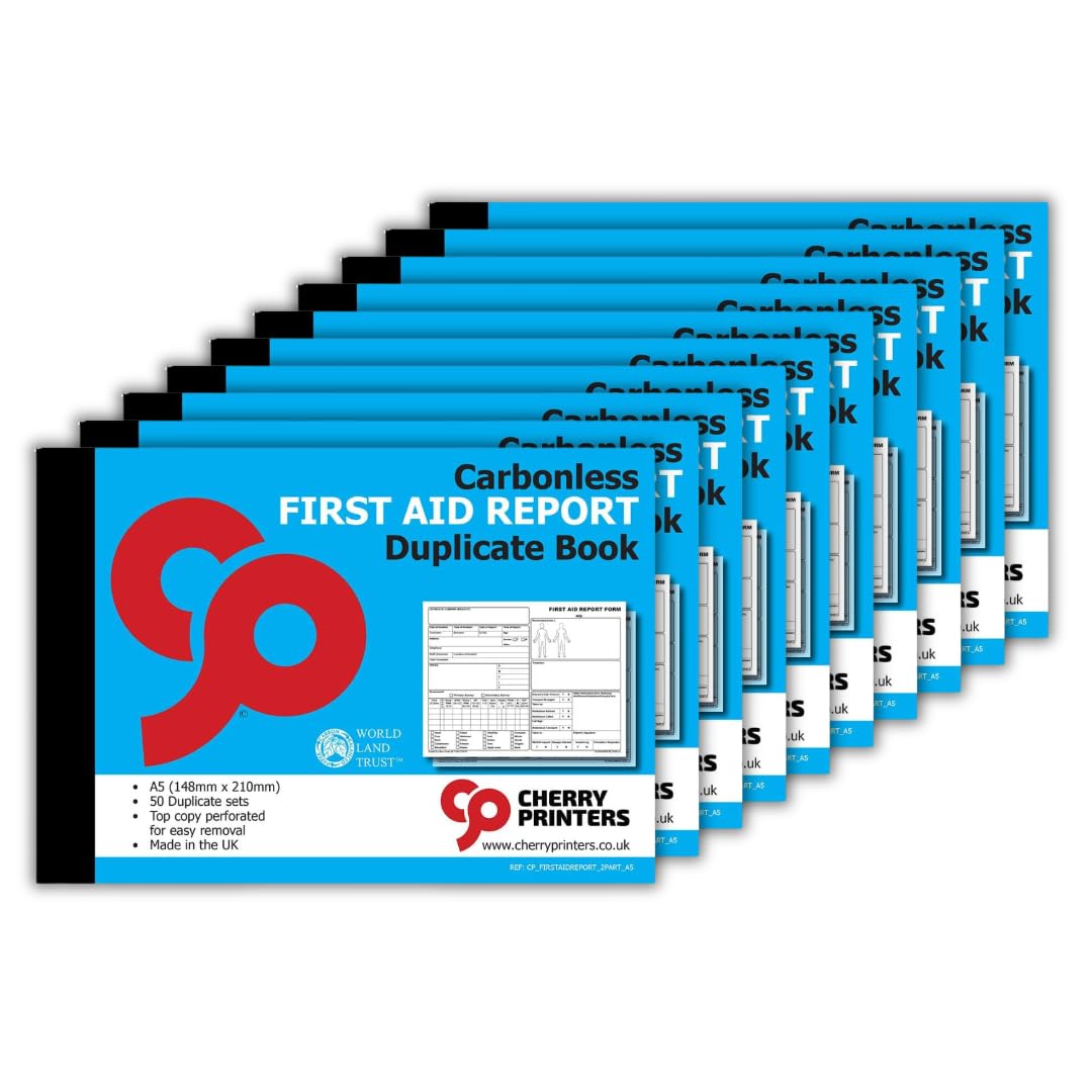 Cherry Printers Carbonless NCR First Aid Report Duplicate Book A5 | 10 Pack