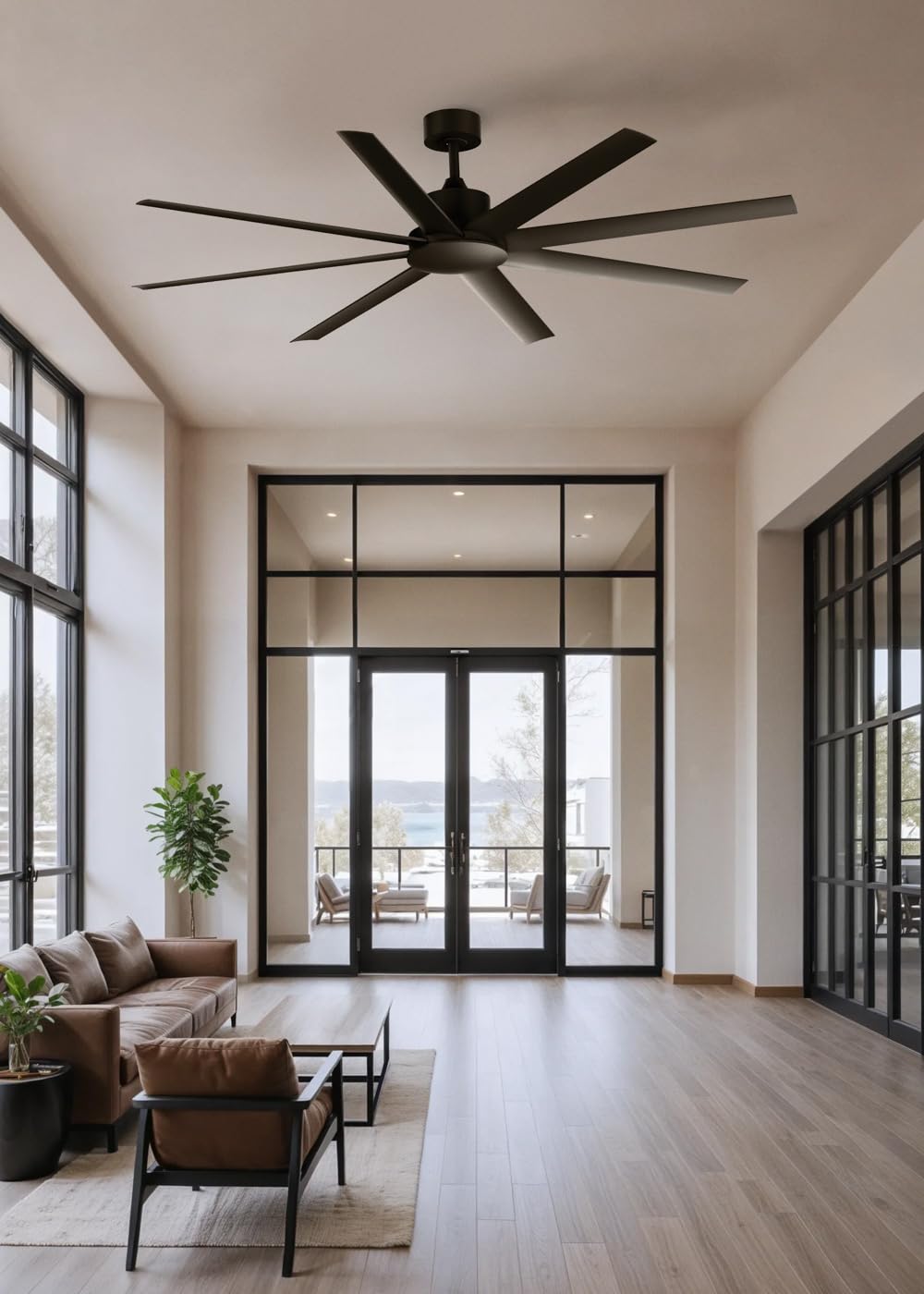 CREATE / WIND INDUSTRIAL XXL/Ventilatore da soffitto nero con telecomando / 40W, Silenzioso, Ø183 cm, 6 velocità, programmabile, funzione estate-inverno