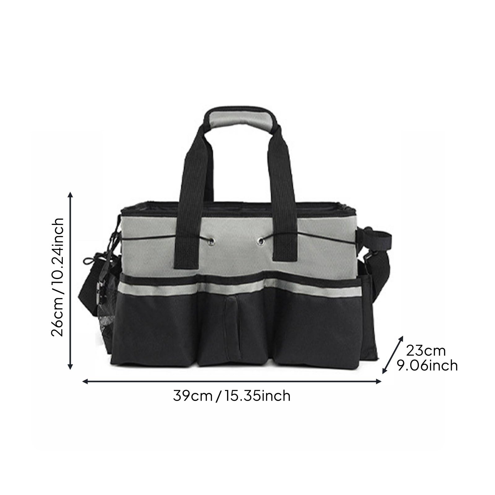 Cleaning Organizer Sac de Rangement Organisateur Fourre-tout Porte-outils Tissu Oxford Robuste et Polyester Poignées Rembourrées et Bandoulière, Gris, Ns-214