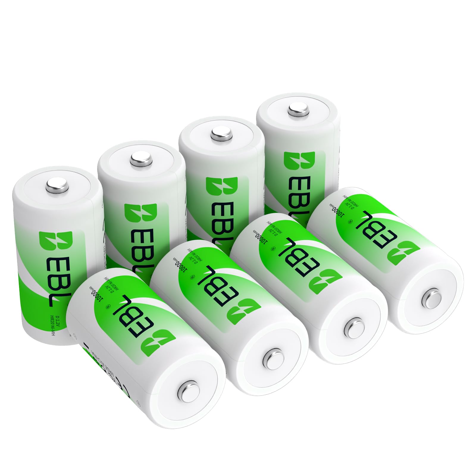 EBL Pack of 8 10000mAh Ni-MH D Cells Rechargeable Batteries, Battery Case Included