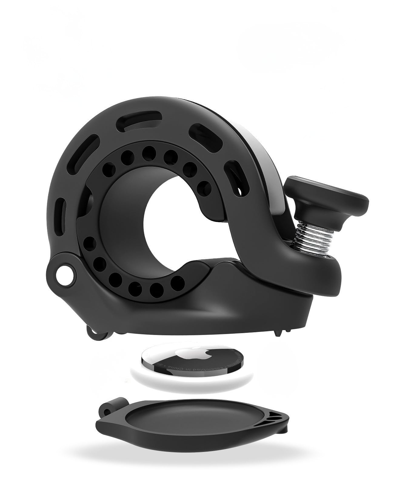 Bike Bell with Hidden Holder for AirTag, Loud 110dB Anti-Theft Bicycle Bell for Adults & Kids, Waterproof Aluminum Bell, Fits 22.2–31.8mm Handlebars for MTB, Road Bike, Scooter (Black)