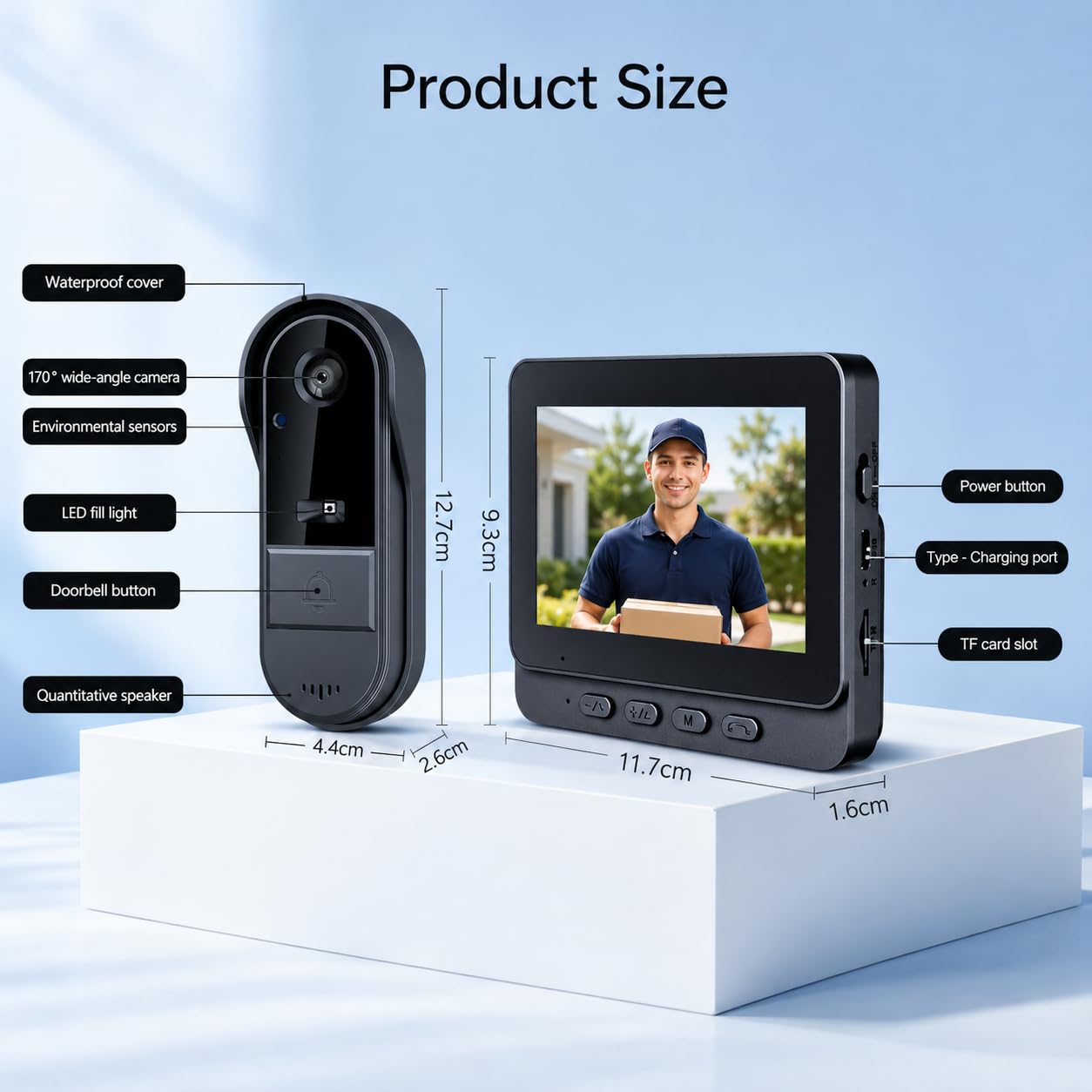 TKMARS Timbre Inalámbrico con Cámara para Exteriores IP67 Impermeable, Videoportero Inalambrico con 1080P Ultra Gran Angular de 170°, Video Portero con Pantalla IPS de 4,3 Pulgadas, sin WiFi ni App