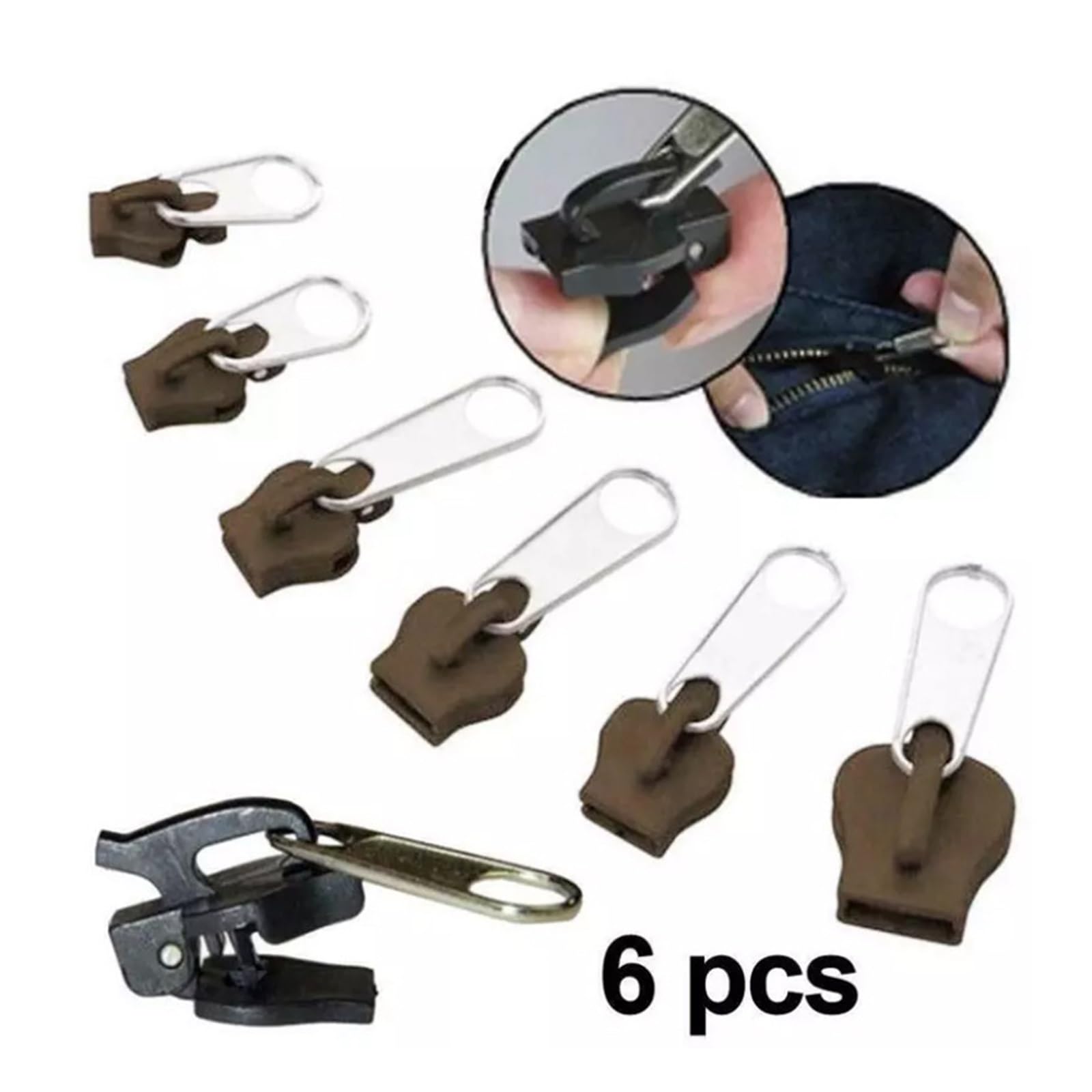Pulls for Nylon Cewki zamki błyskawiczne metalowe 6 szt. Uniwersalny zestaw naprawczy do natychmiastowego zamka błyskawicznego. Zapasowa głowica zamka błyskawicznego(Black 6pcs)