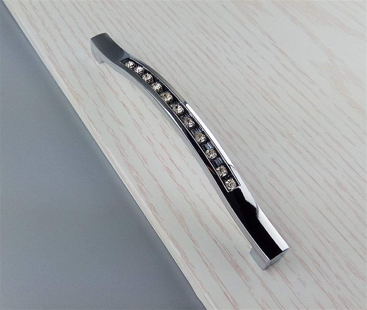 Pangyoo PYouo-Cabinet Handles Wardrobe Kitchen Cabinets Cupboard Sliding Door Dresser Handles,Modern Chrome Crystal Glass Diamond Furniture Handle, Drawer Knob Cabinet Hardware (Color : 160mm)