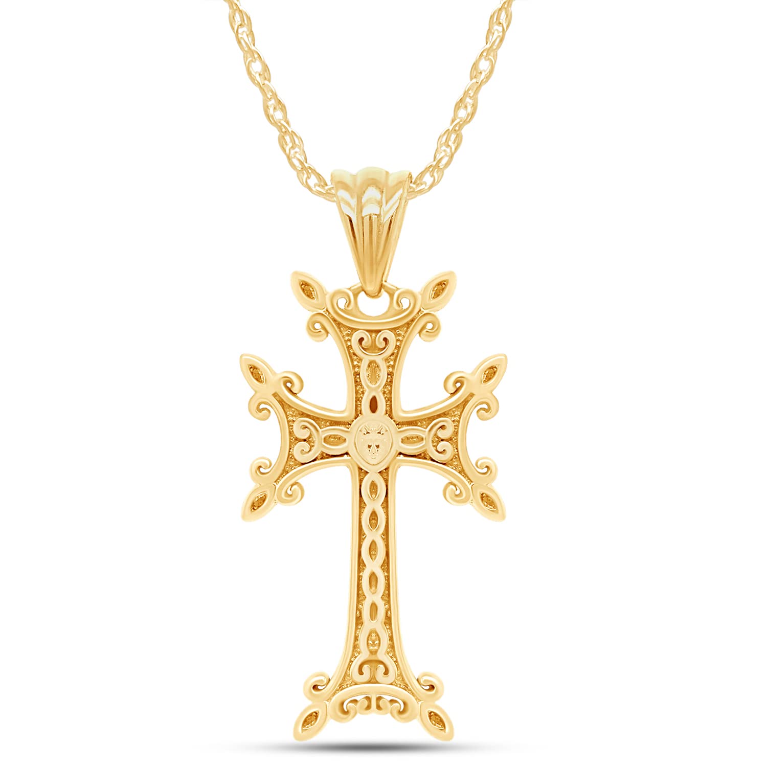 AFFY14K Gold 925 Sterling Silver Armenian Cross Pendant Necklace