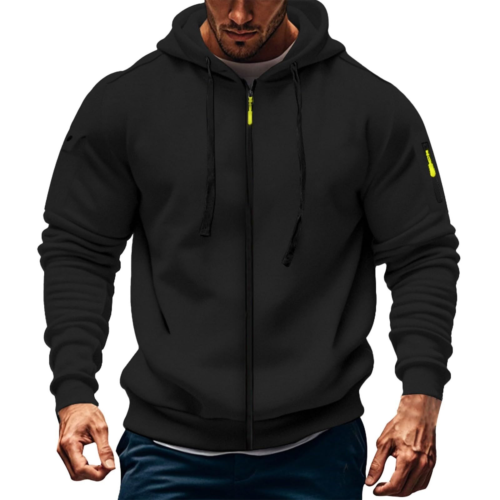 Sweatjack voor heren met capuchon, hoodie voor heren, ritssluiting, oversized sweatshirt met capuchon, overgangsjas, capuchonjas, klassiek sportjack, casual outdoorjas, jas met capuchon, groen, XXL