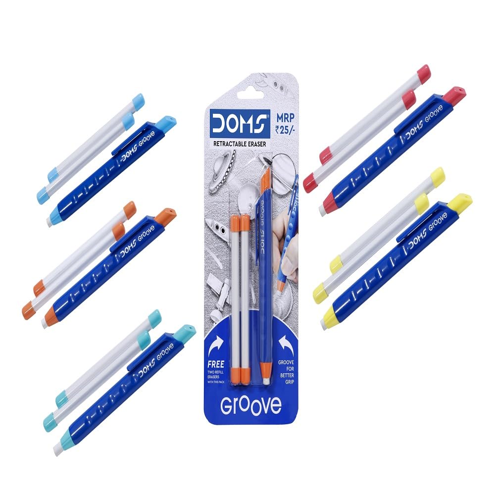 Doms Groove Retractable Eraser | Groove For Better Grip With Excellent Erasing Performance | Free 2 Refill Eraser With This Pack | Pack of 10 Erasers-picture-22