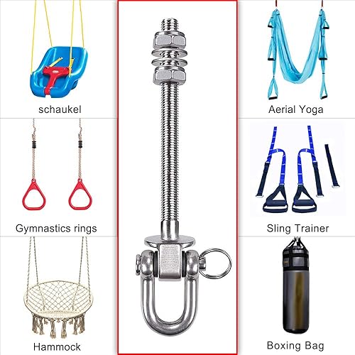 Miniatura 6 de SELEWARE Juego de 2 ganchos de columpio resistentes con capacidad de 1800 libras, pernos de columpio M10 x 8.8 pulgadas, ganchos de columpio de