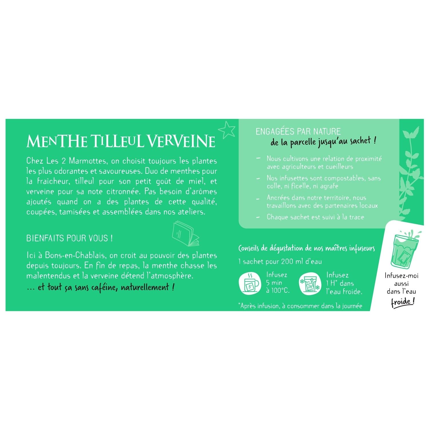 LES 2 MARMOTTES Infusion Menthe Tilleul Verveine, 30 sachets, 1,26 kg, tisane relaxante fabriquée en France, sans arômes ajoutés - Lot de 3