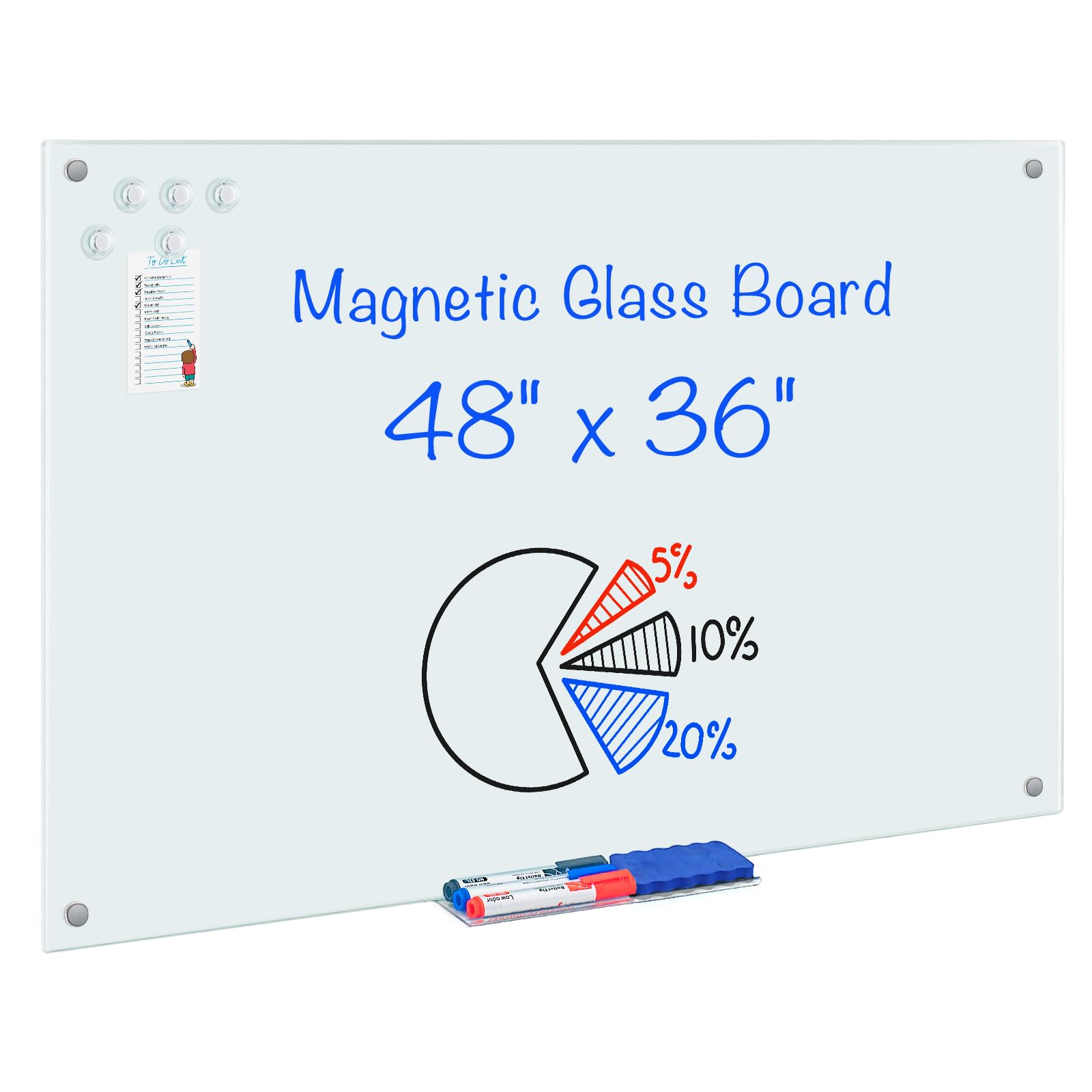 maxtek Magnetic Glass Dry Erase White Board, 48" x 36" Frameless Glass Board for Wall Mounted, Includes 5 Magnets, 3 Markers and 1 Eraser for Classroom Home, Office Supplies (White)The Forest Stewardship Council