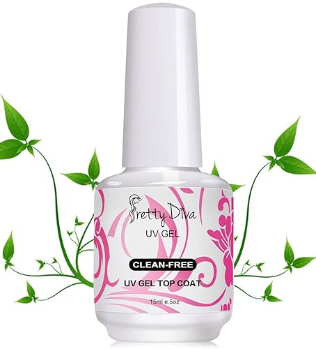 PrettyDiva - Esmalte de uñas de gel que no se limpia – 0.5 onzas de esmalte de uñas de gel transparente UV curado con luz LED de alto brillo