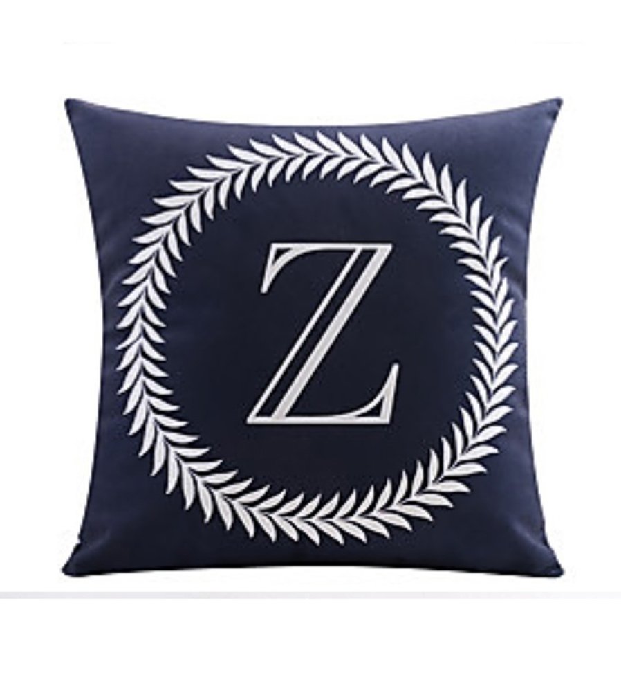 Zuodu Letter Z Navy Cushion Cover 45X45cm Alphabet Series 26 Letters Crown Printing Peach Skin-Like Black Letter Decorative Pillow Cover Cushion Cover 18X18” Free Combination (Letter Z)