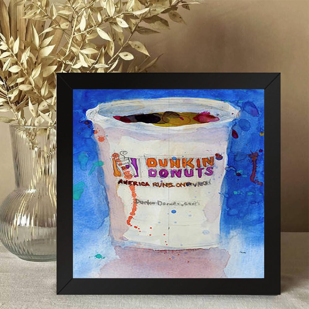 Printed Photo Frame Matte Painting for Home Office Studio Living Room Decoration (10x10inch Black Framed) - Dunkin Donuts