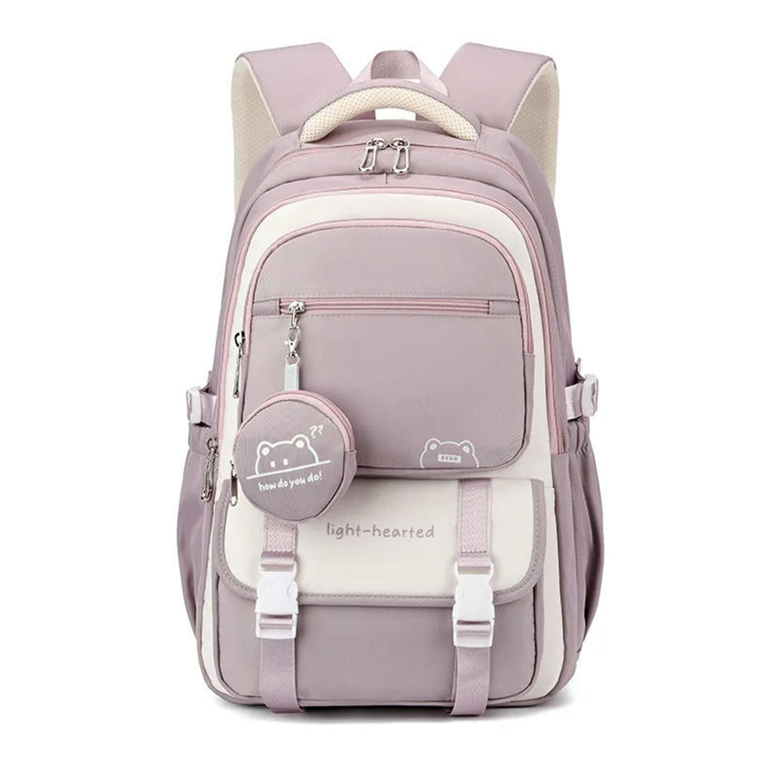 WISEHUBY Backpack For Teenagers Girls Student Backpack Printed Children Waterproof School Bag Shoulder Bag-Purple