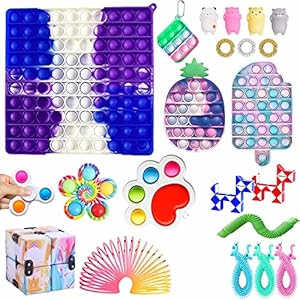 Big Fidget Pack Pop Fidget Toy Set met Cube Marmer Mesh Pop Sensory Tube Sleutelhanger Fidget Blok Anti-angst Tools…