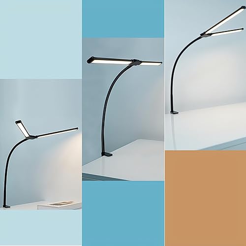 Miniatura 7 de Tissting Lámpara de escritorio LED de doble cabezal, 10 W, 3 modos de color, cuello de cisne flexible para oficina en casa, iluminación de tareas