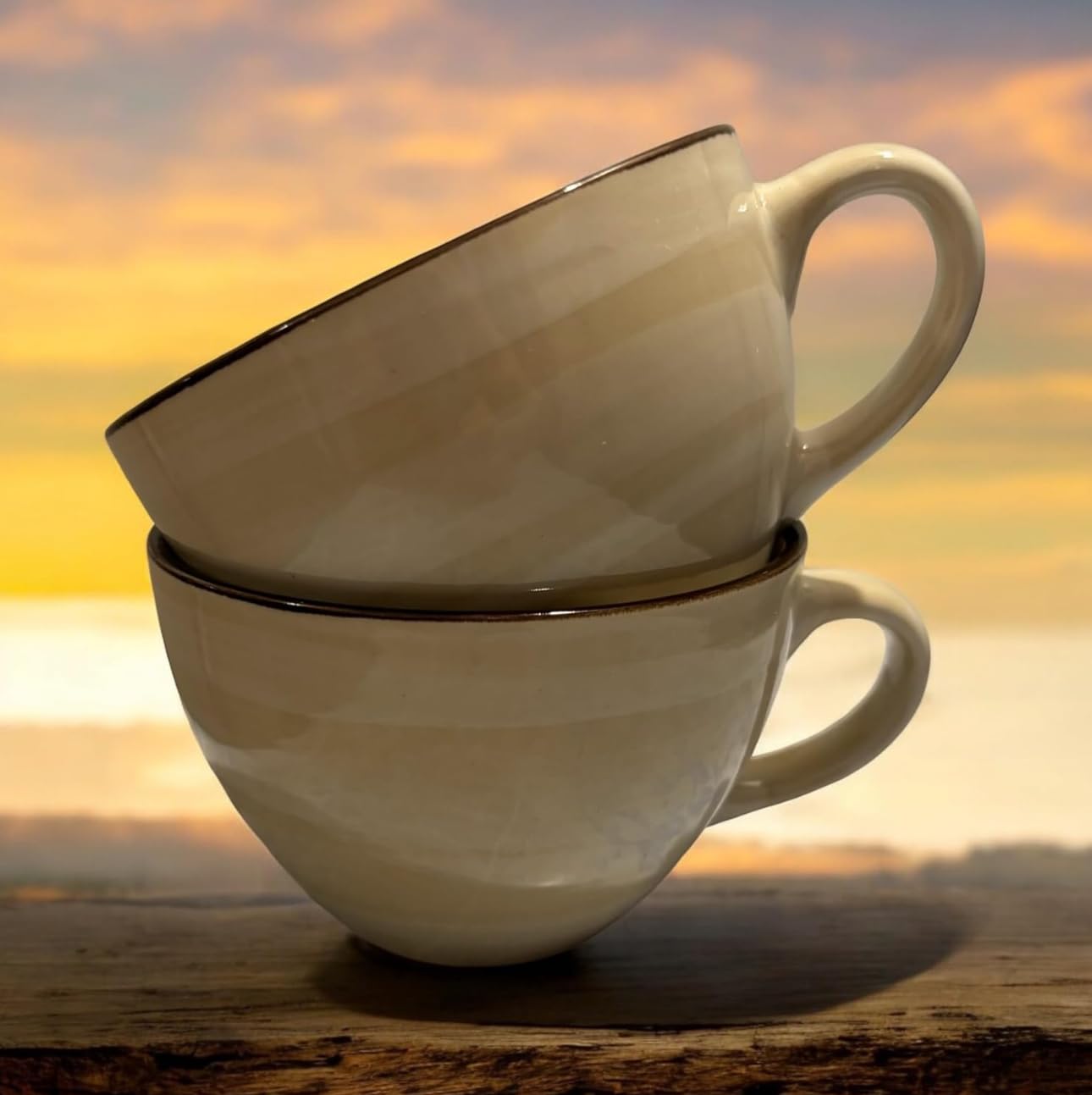 BELLE VOUS Lot De 4 Bols à Soupe Avec Poignée Et Couvercle - Bol A Soupe En Grès - Grande Tasse