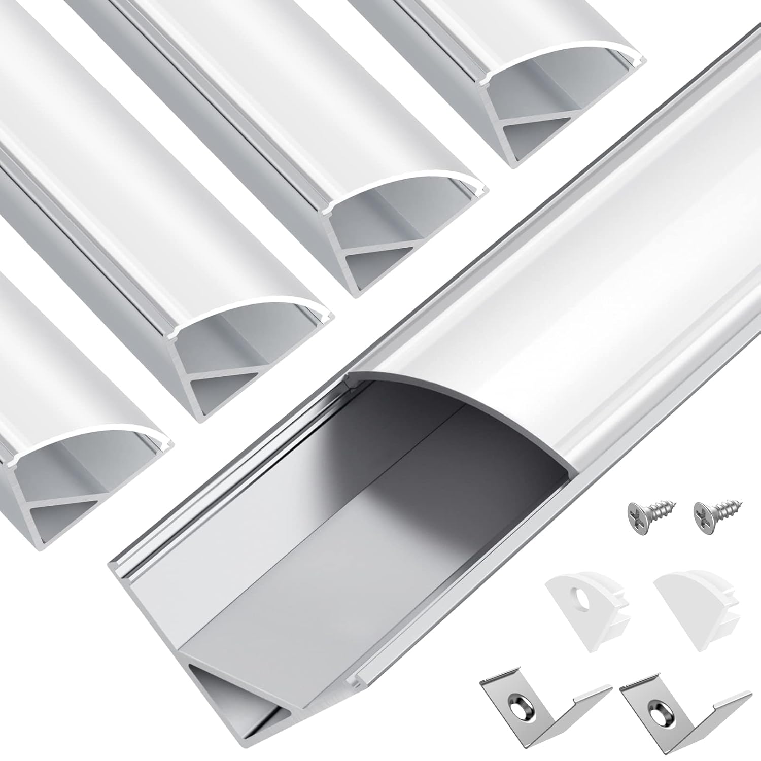 HitLights Aluminum Channel 5-Pack 3.3Ft/1M V Shape Silver LED Strip Lights with Milky Cover Diffuser for Cabinet Shelves Home Decor