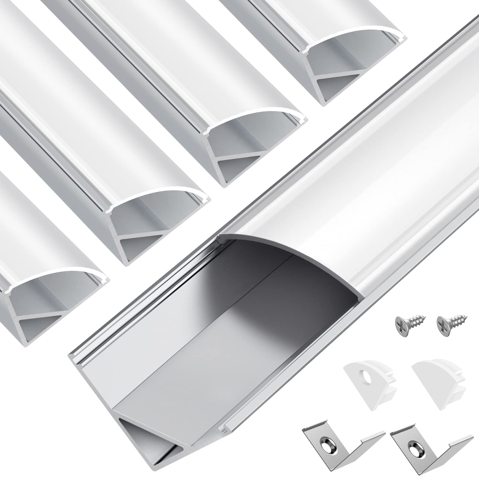 HitLights Aluminum Channel 5-Pack 3.3Ft/1M V Shape Silver LED Strip Lights with Milky Cover Diffuser for Cabinet Shelves Home Decor