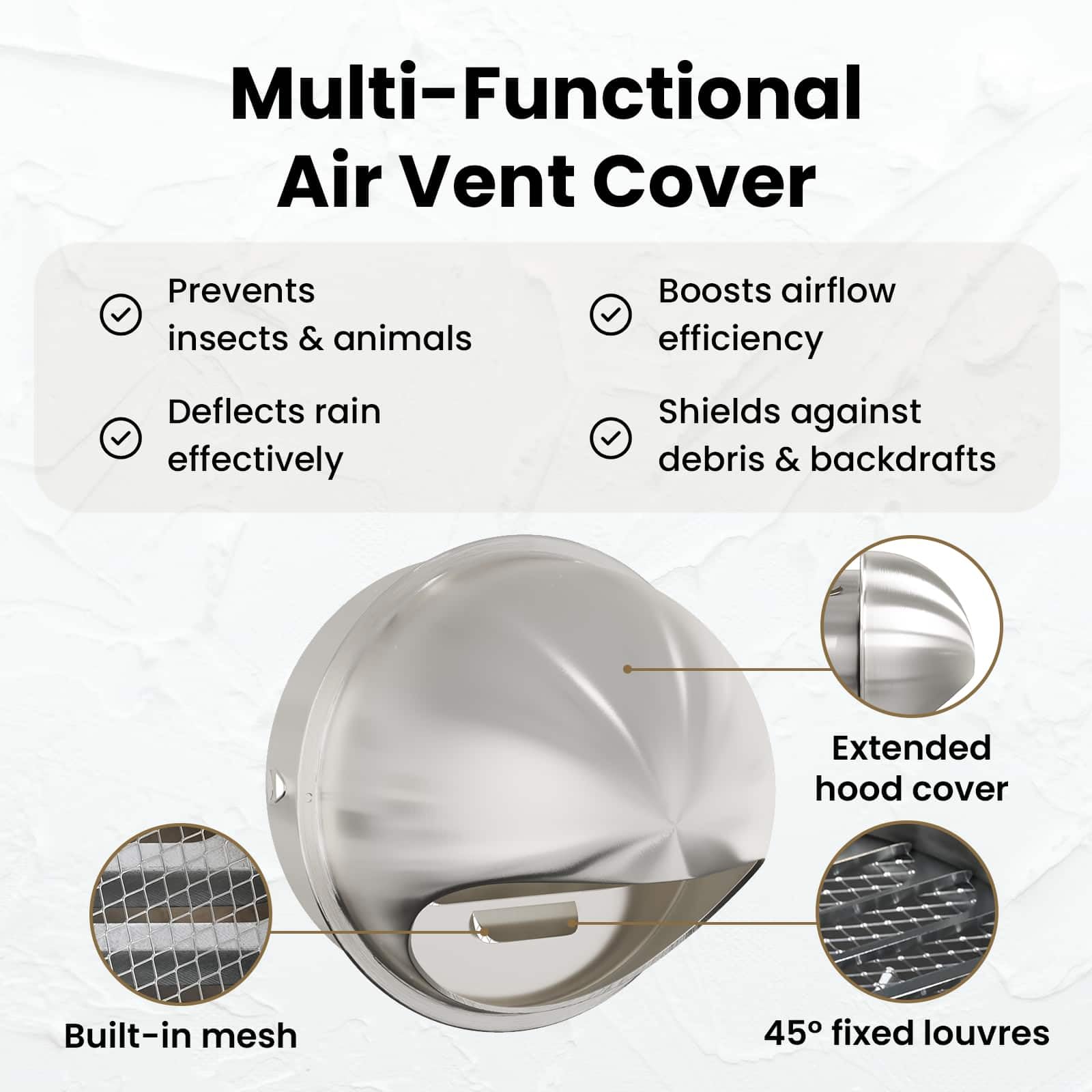 vidaXL Rejilla de ventilación de aire, 8 unidades, color plateado, 200 mm, acero inoxidable, cubierta de salida de aire, cocina, baño, diseño moderno de acero inoxidable, ideal para interiores y