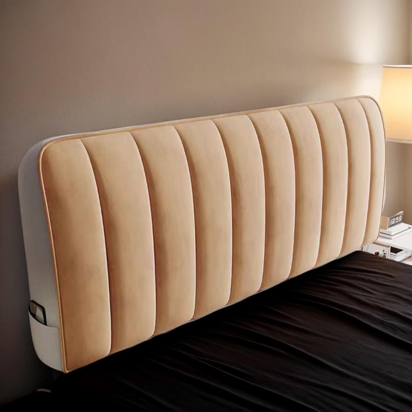 DOSYCOVUR Thick Velvet Headboard Cover Stretch Washable Soft Dustproof Padded Protector for Wooden Bed Backrest Single Double King Size Beds Bedroom Décor,A,200cm