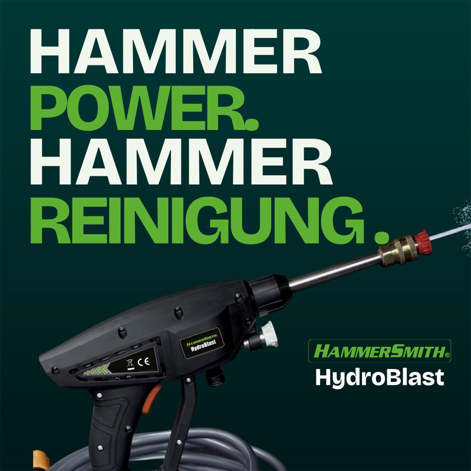 Hammersmith HydroBlast Pistolet de nettoyage sans fil avec réservoir d'eau et accessoires, pour tuyau d'arrosage, nettoyeur haute pression, portable, portée de 5 m