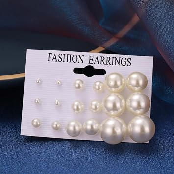 9 Pairs 3-15mm Round Imitation Pearl Earrings Shining Simulated Pearl Earrings Jewelry Set Multi Size Pearl Stud Pack Earings Packs for WomenYellow