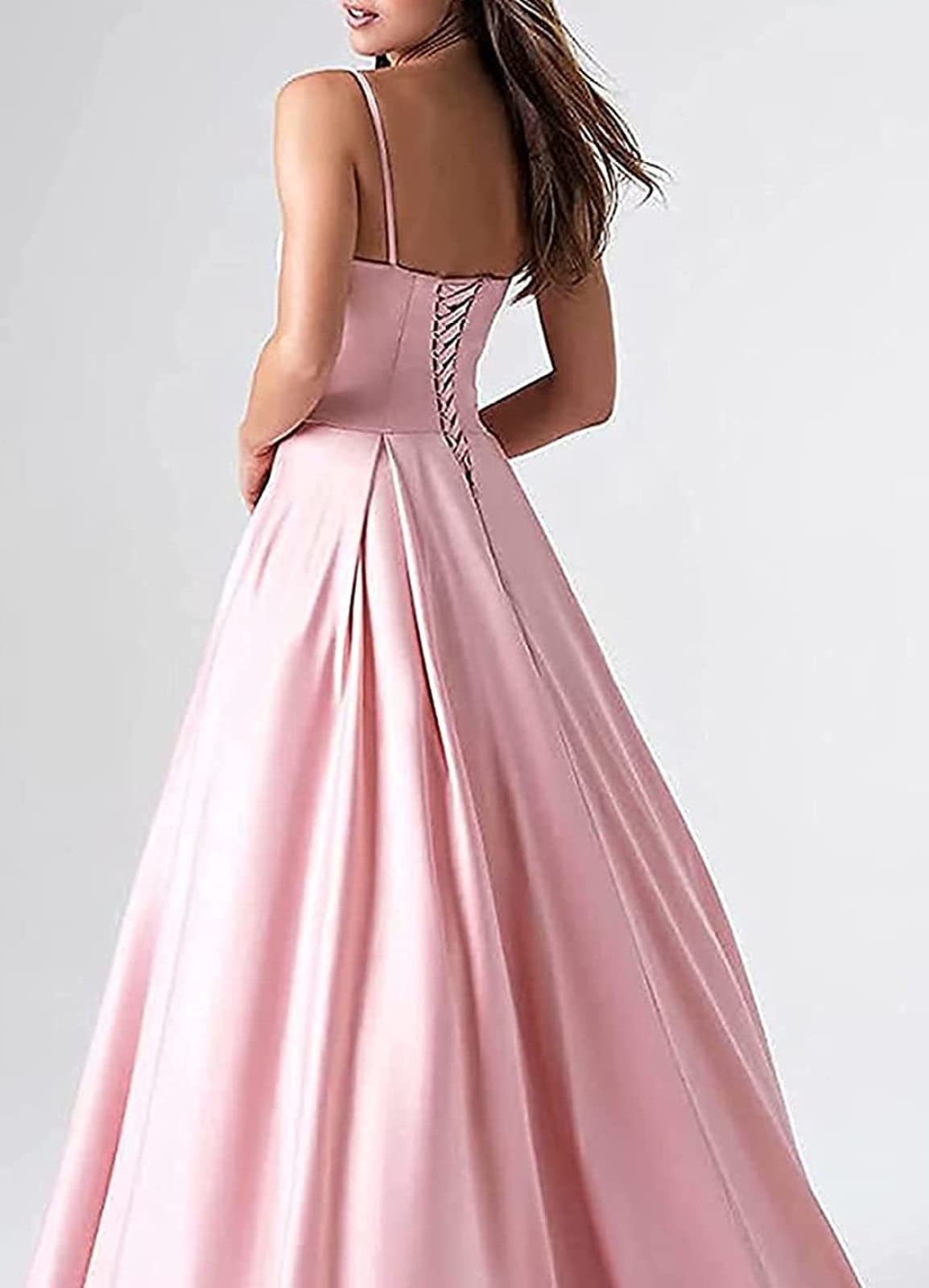 yhfshop Formal Long Evening Party Dress,Sexy V-Neck Spaghetti Strap Satin Evening Dress,Grape Purple,US8,Gowns Evening Bridesmaid Dresses — view 3