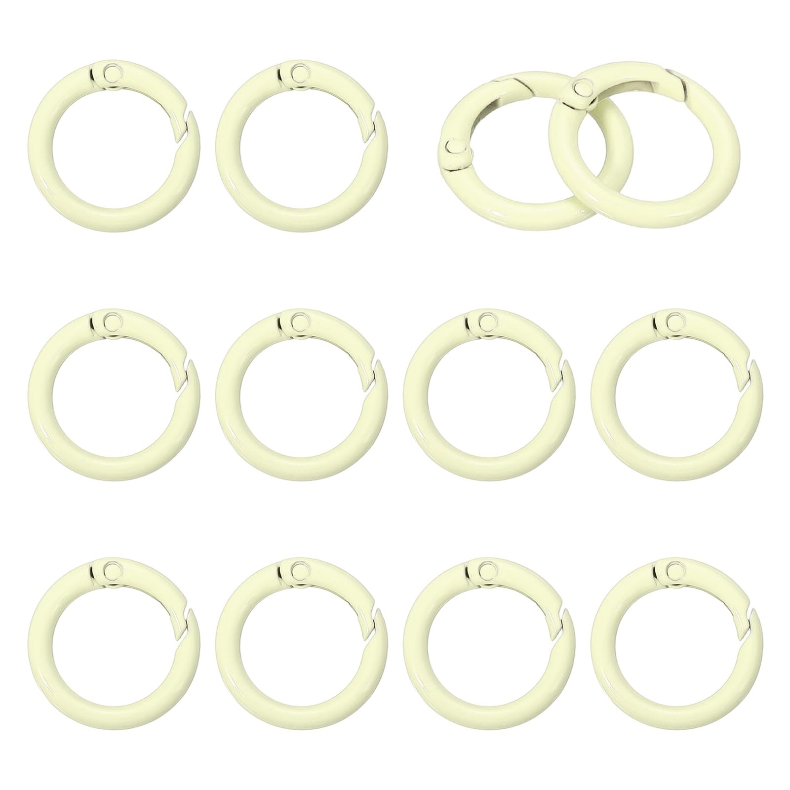 YELARXI Metal Spring O Rings, Round Spring Snap Keyring Colorful - Fitting for (Keychain - Handbag - Bag - Purse - Lanyard - DIY Crafts) 12 Pack & 1 Inch & Beige