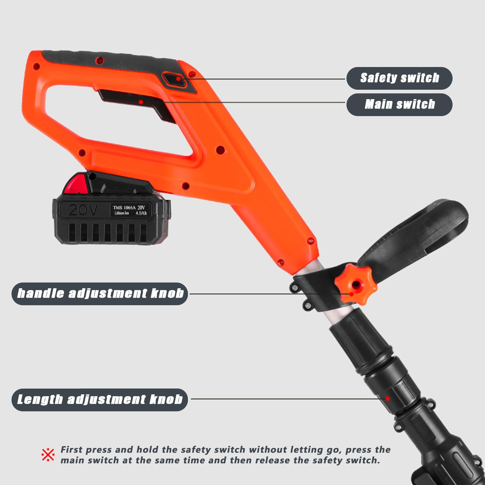 Pala da neve a batteria, Spazzaneve a batteria da 20 V 4 Ah, Spazzaneve a batteria con coperchio del vano batteria e impugnatura anteriore regolabile con batteria da 4 Ah e caricabatterie rapido