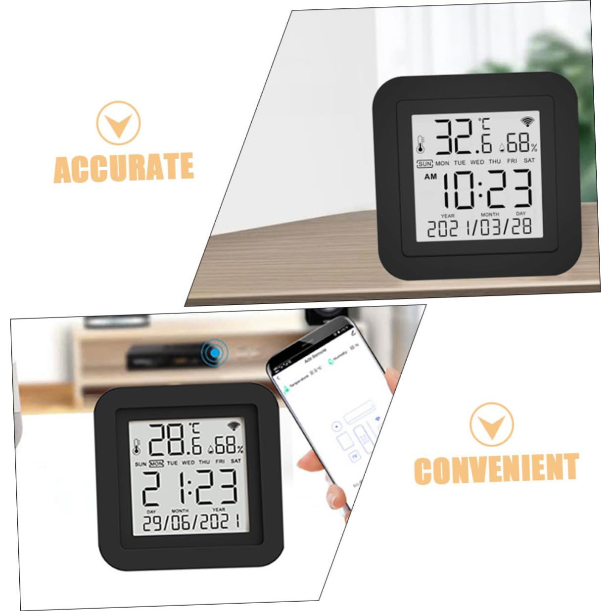 Toyvian Termometro Igrometro Digitale USB per Interni Monitor Umidità e Temperatura con Display Controllo Remoto Wifi Facile Installazione e Uso Nero