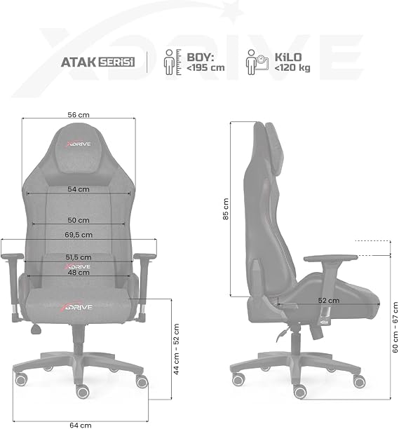 xDrive Atak Profesyonel Oyuncu Koltuğu Gri/Siyah 3D Ayarlanabilir Kolçaklar Çift Mekanizma Sistemi