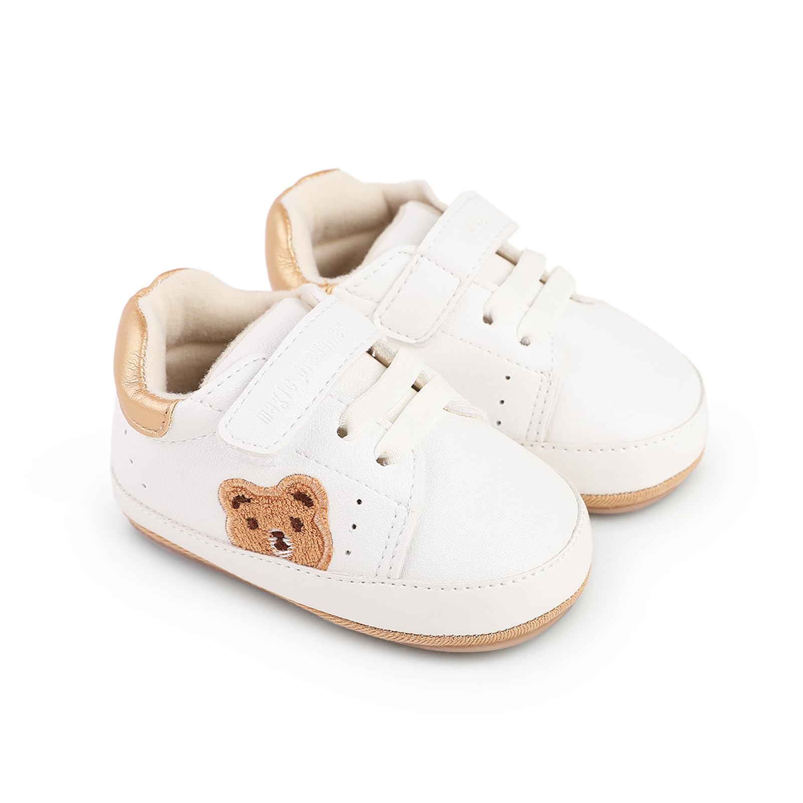 Infant Baby Boys Girls Moccasins Sneakers Bear Embroidery Soft Sole Flat PU Leather Anti-Slip Prewalkers Pram Toddler Trainers Run First Walker Shoes for 0-18 Months — view 8