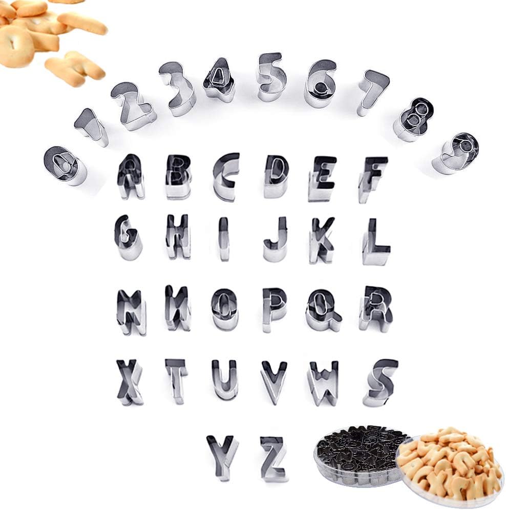 37 Pcs Mini Alphabet and Number Cookie Cutters Set With Storage Case, Stainless Steel Small Mold Tools for Fondant Biscuit, Cake, Fruit, Vegetables, Dough