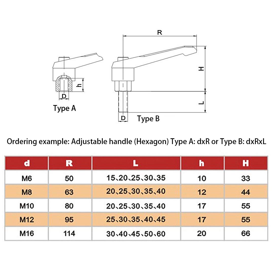 M10 Poignées de Fixation en Acier au Carbone Réglables Filetage Femelle - Noir