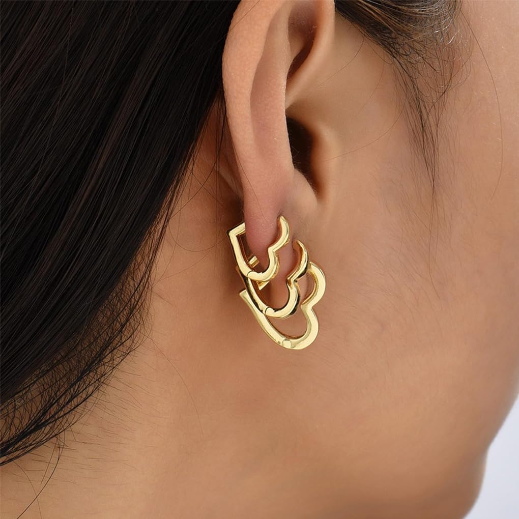 3 Pairs Gold Small Heart Hoop Earrings Set for Women Chunky Twist Round Circle Hoop Earrings Geometric Love Huggie Earrings Pack Jewelry Accessories image 2