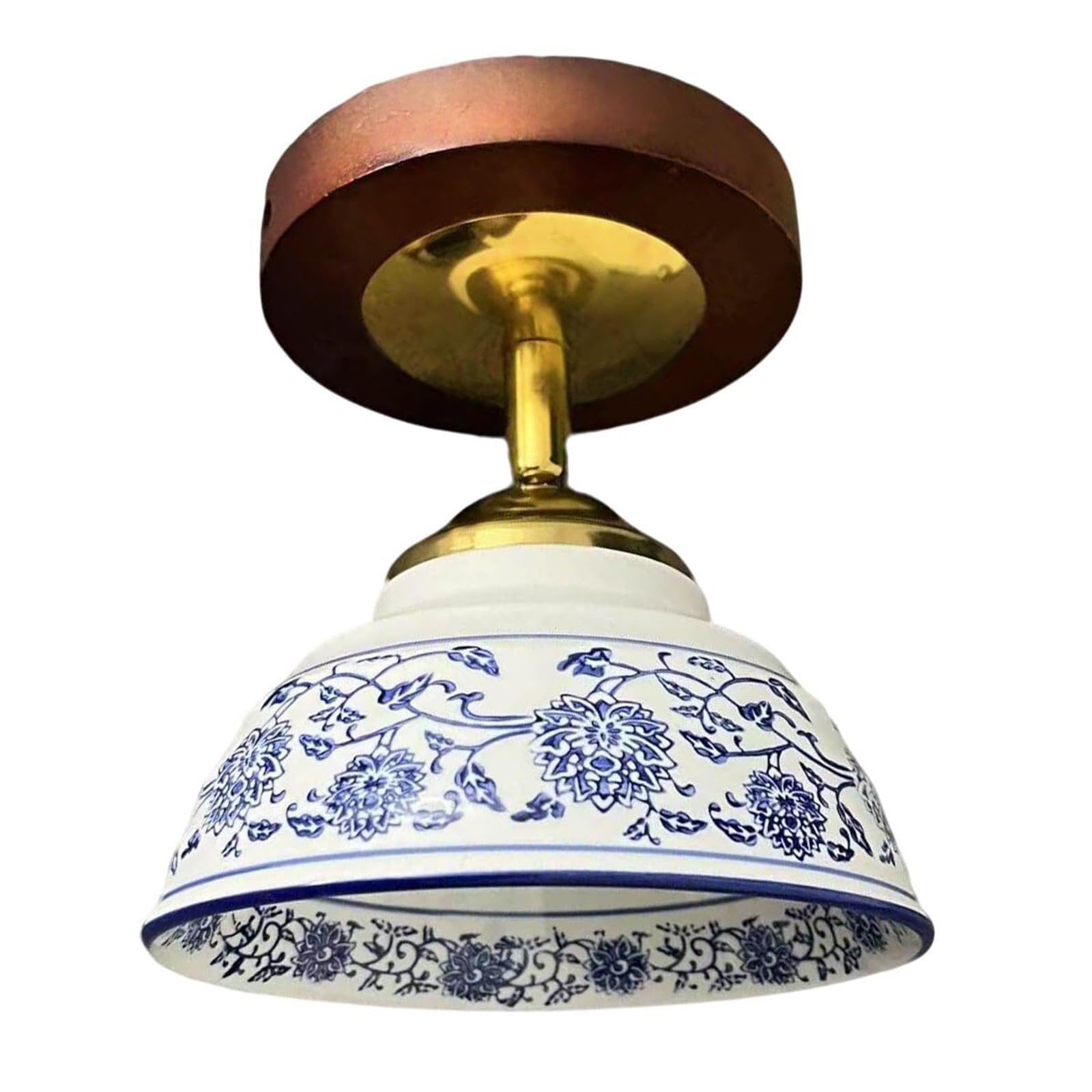 Vintage Ceramic Semi Flush Mount Ceiling Light Blue And White Porcelain Ceiling Light Mid Century Modern Hallway Close To Ceiling Light Fixtures For Farmhouse Porch Bathroom Laundry Room(Blue White)