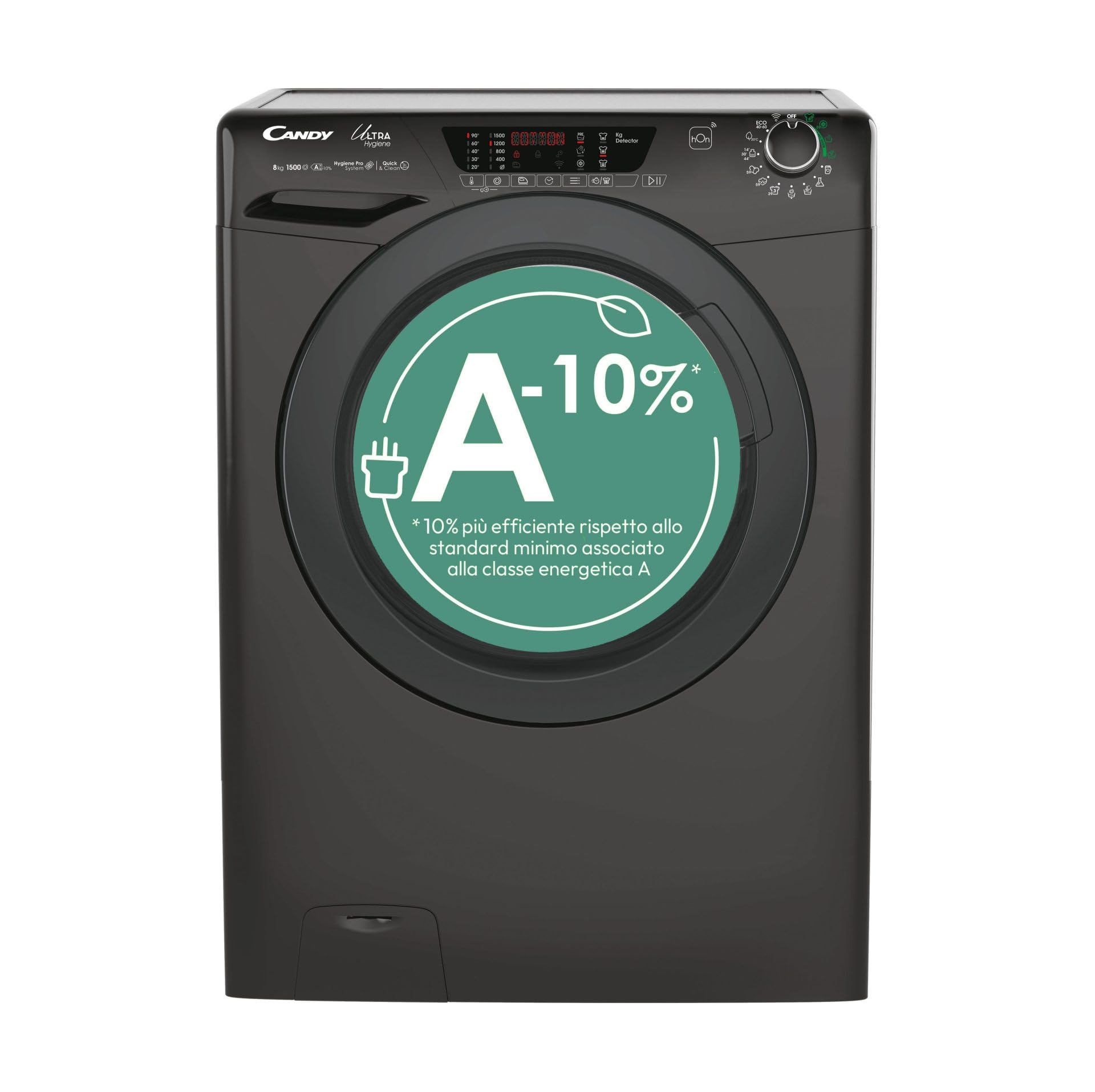 Candy HE1584TWMBB6-S Ultra Hygiene Lavatrice 8 Kg Classe A-10% Profondita' 53 cm Centrifuga 1500 giri Motore Inverter colore Nero