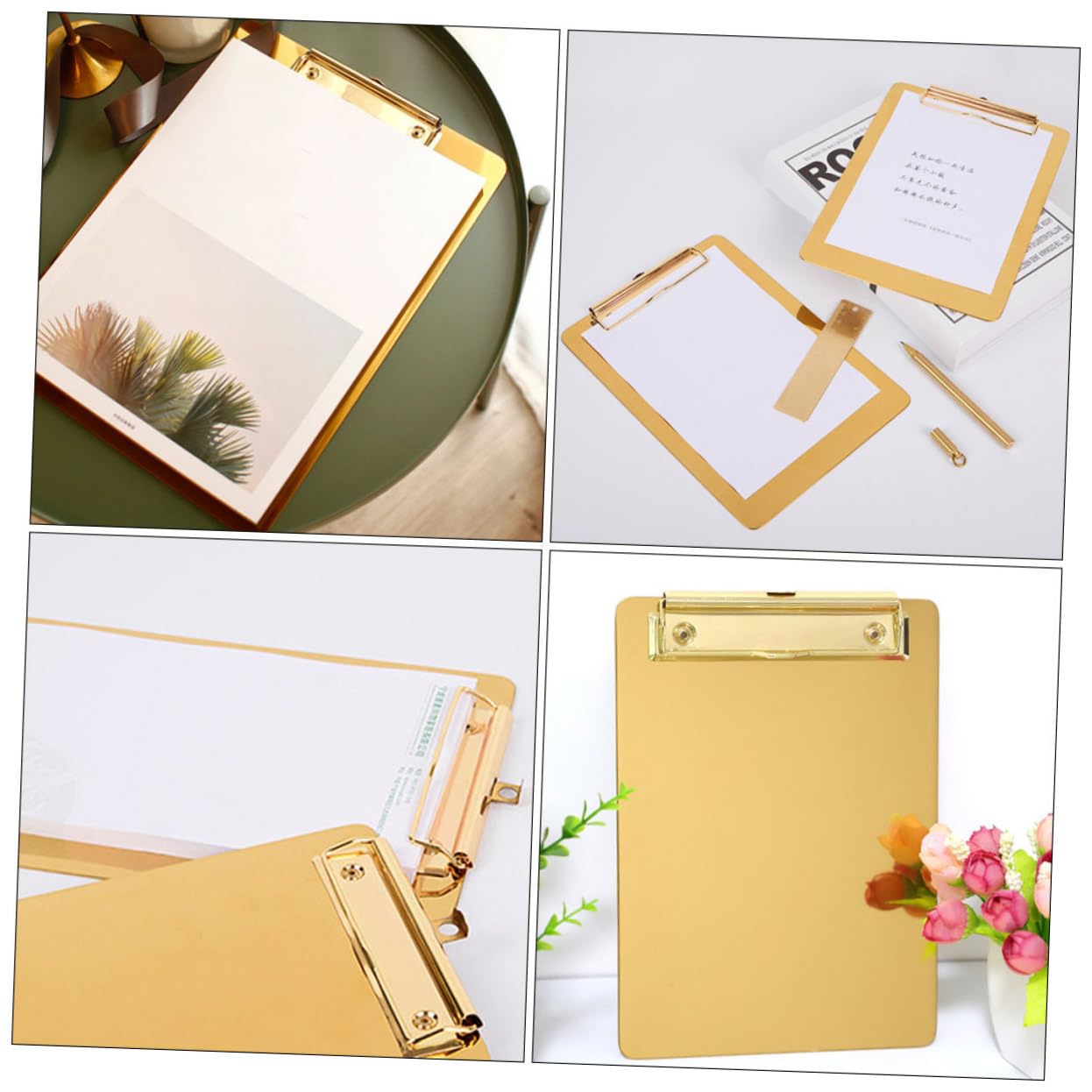 2 Stück A5 Klemmbrett aus Edelstahl mit Clips Tragbares und Sicheres Klemmbrett für Büro Elegante Goldene Aktenablage mit Verarbeitung