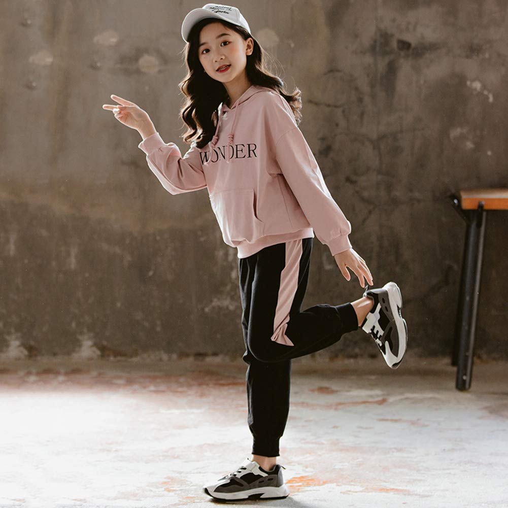 Chándal infantil para niña, chándal de 2 piezas, conjunto de ropa para el tiempo libre (sudadera + pantalones de sudadera) primavera y otoño, Rosa., 134 cm-140 cm