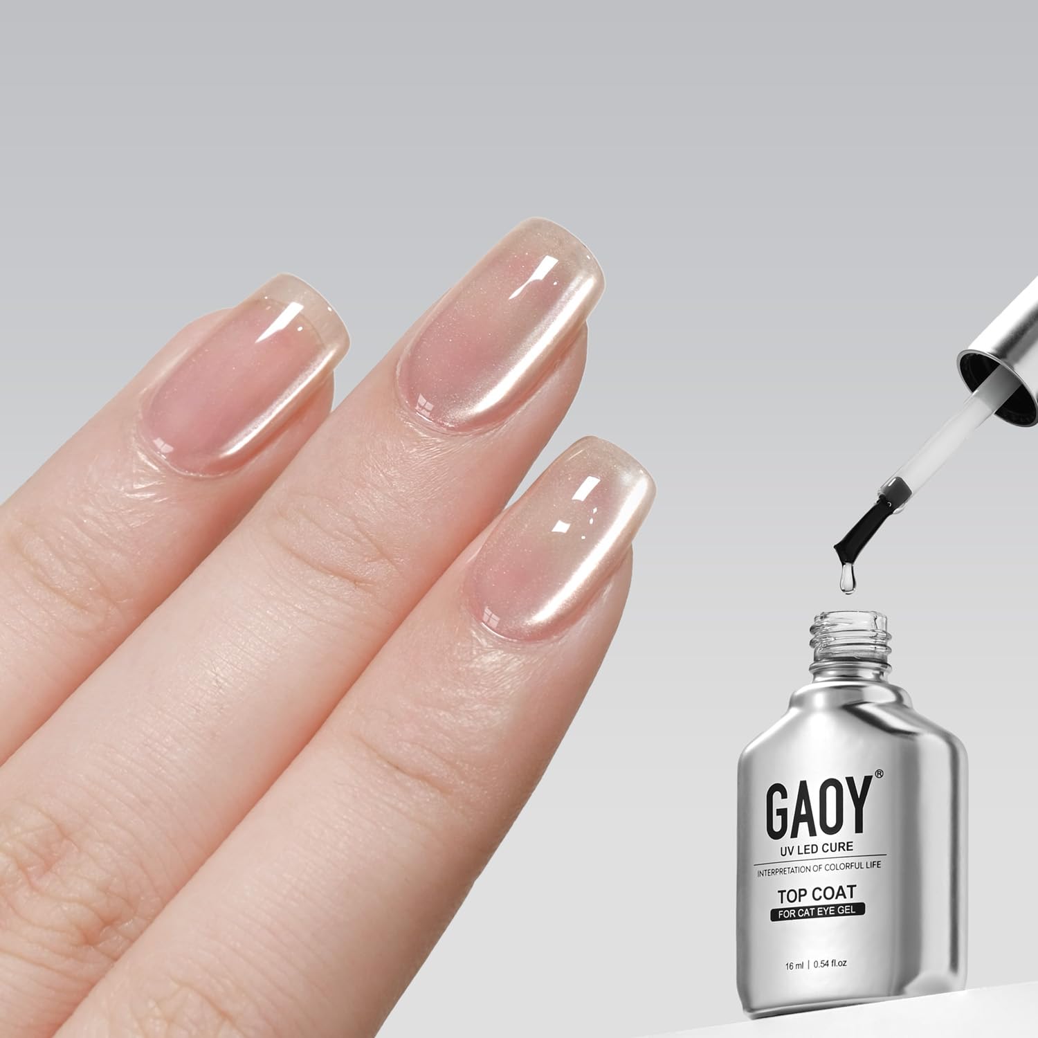 GAOY Crystal Top Coat Specialized for Cat Eye Gel, Easily Enhances Cat Eye Effect, High Gloss for Long Lasting UV Nail Art, 16ml