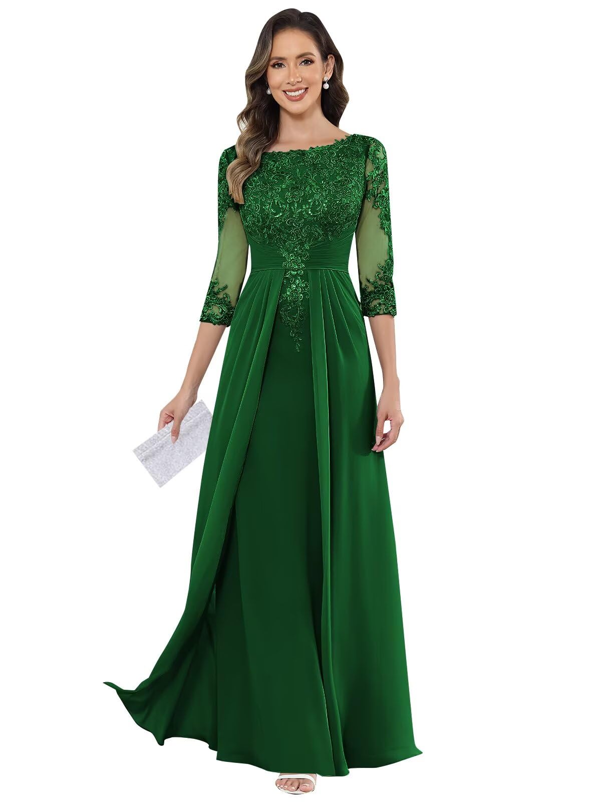 HANVAIOS Formal Mother of The Bride Dresses for Women Long Chiffon Modest Mother of The Groom Dress with Sleeves