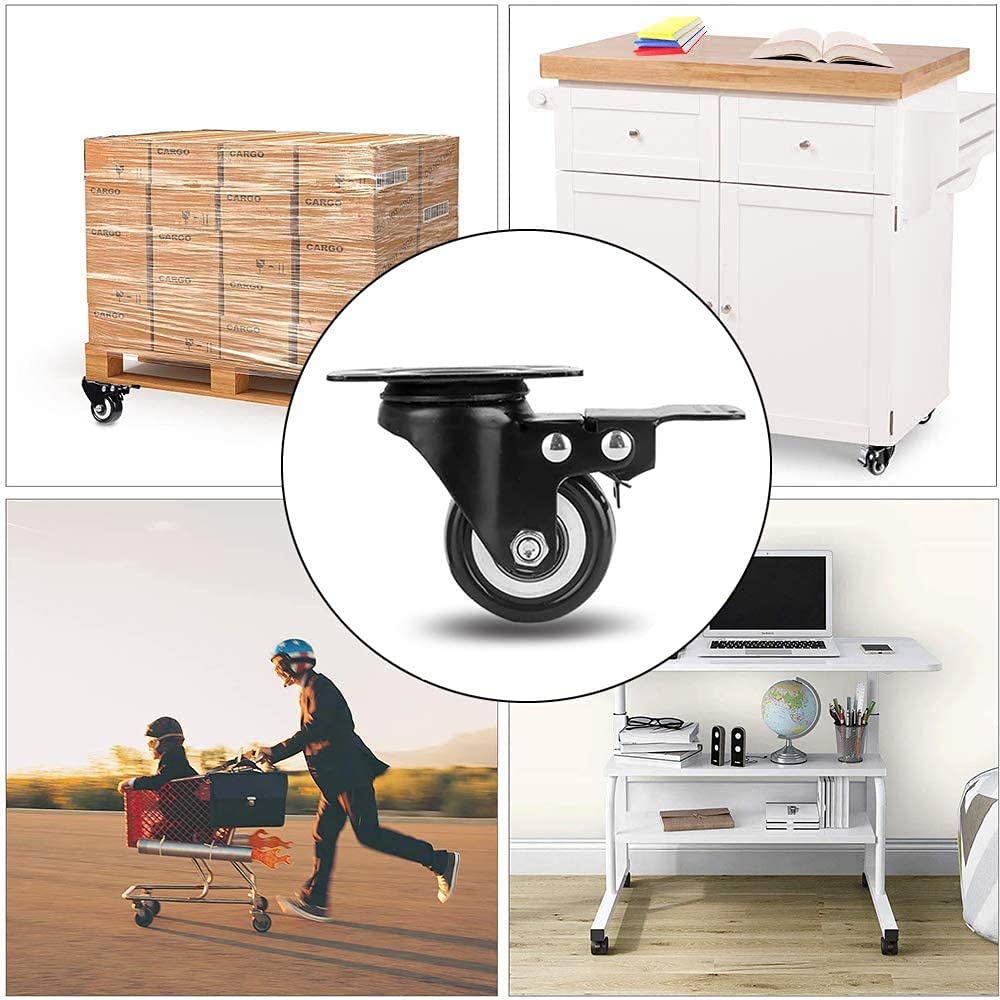 4 pezzi Ruote per mobili,ruote con freno,Ruote Girevoli Pesanti fino a 400kg,Diametro 2"/50mm(Noir)