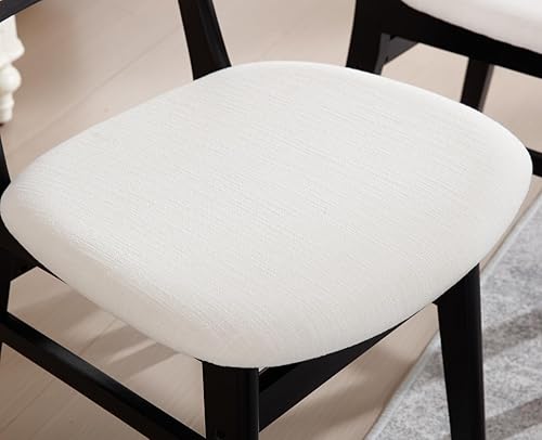 Vista 46 de EALSON Juego de 2 sillas de comedor de ratán, tapizadas de cuero, sillas de cocina de madera modernas de mediados de siglo, sillas laterales sin